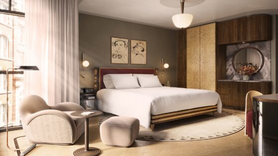 neutral colour palette in guestroom at The Newman Hotel in London