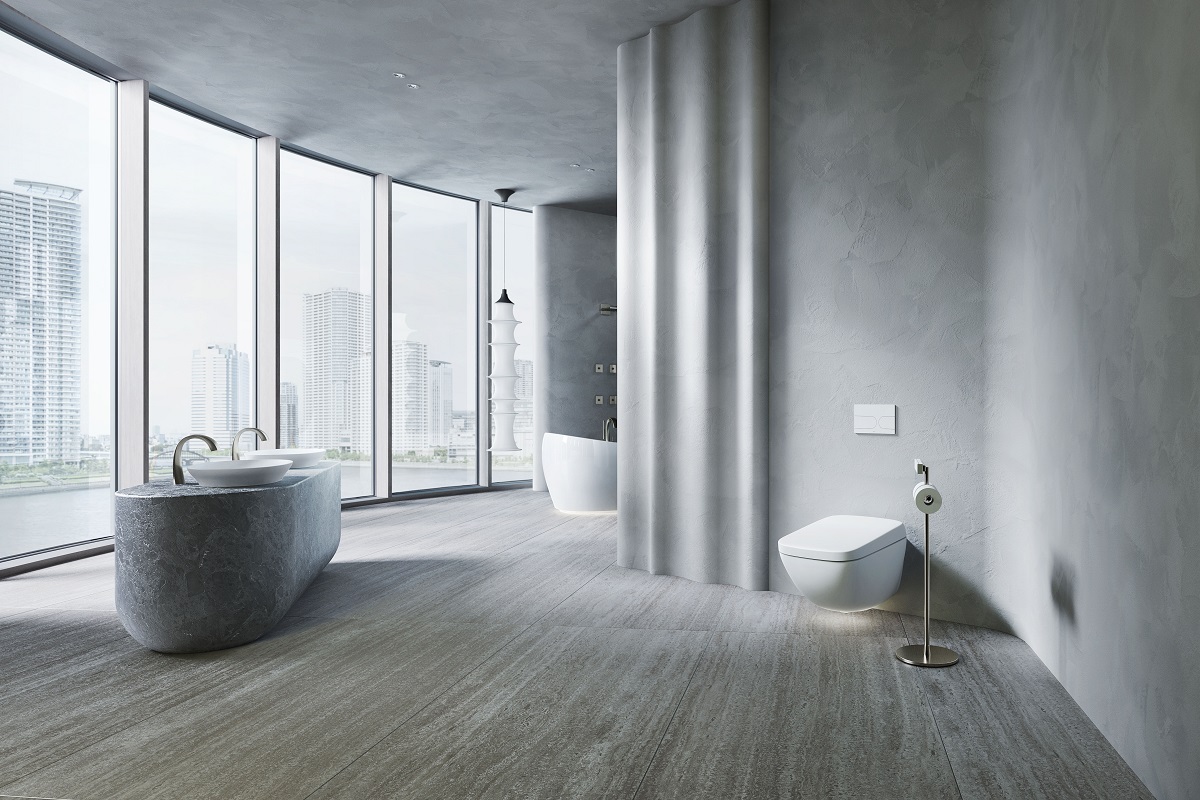 minimalist white bathroom by TOTO