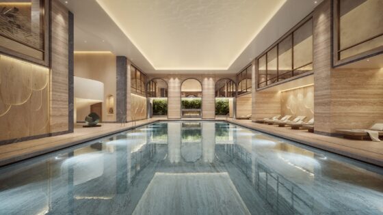 swimming pool and spa in the OWO in London supported by Schlüter-Systems products