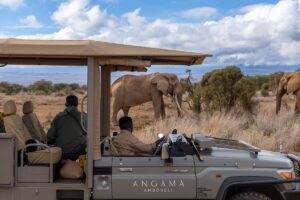guests at Angama-Amboseli in landrover watching elephants