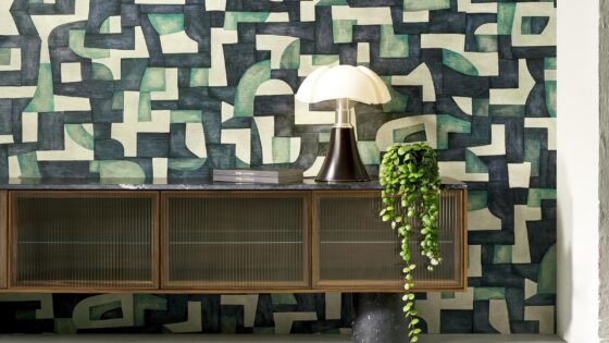 abstract design on wallcovering in brown and green by Arte