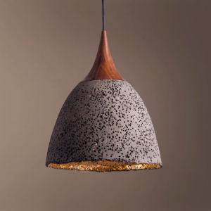 handcrafted dark grey porcelain lampshade with wood