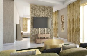 gold and white surfaces in the hotel guestroom
