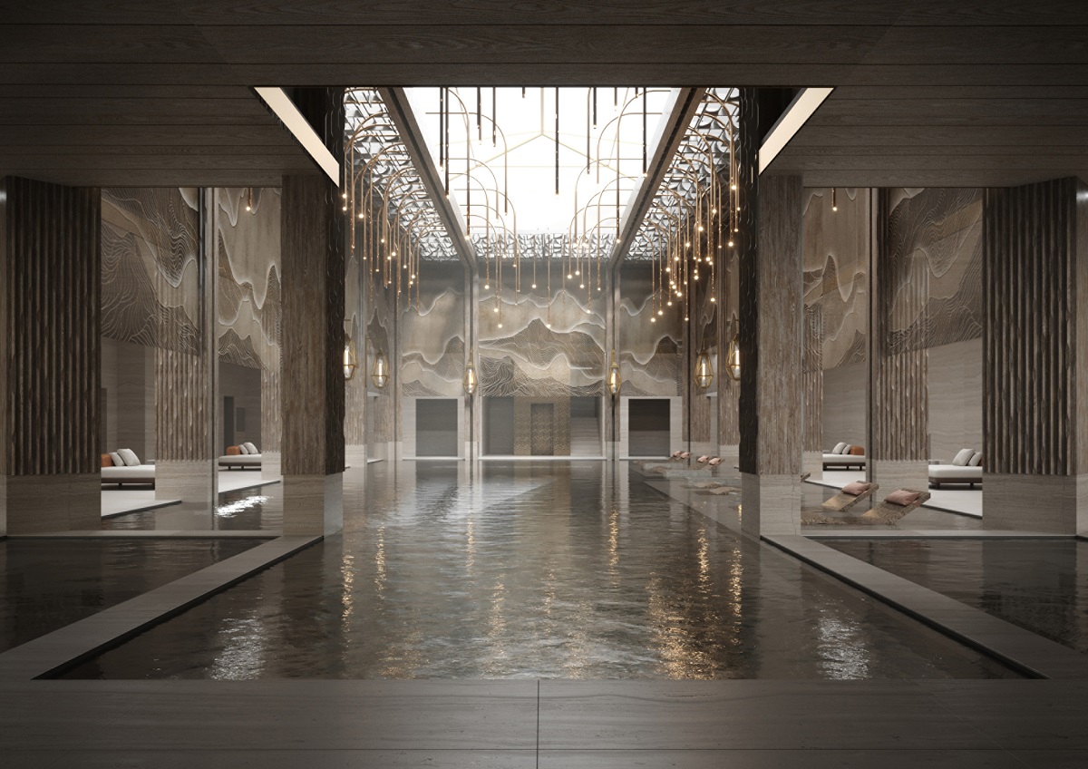 indoor pool in Moroccan palace restored by Four Seasons