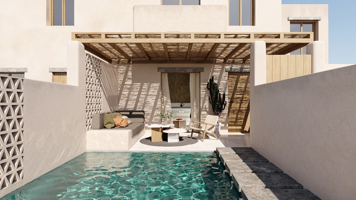 Private pool at suite in luxury hotel in Mykonos