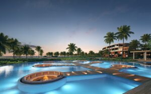 Render of luxury pools at new Curio by Hilton hotel in Dominican Republic