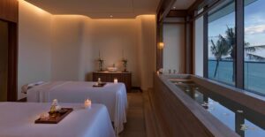 low lighting and massage beds in hotel spa