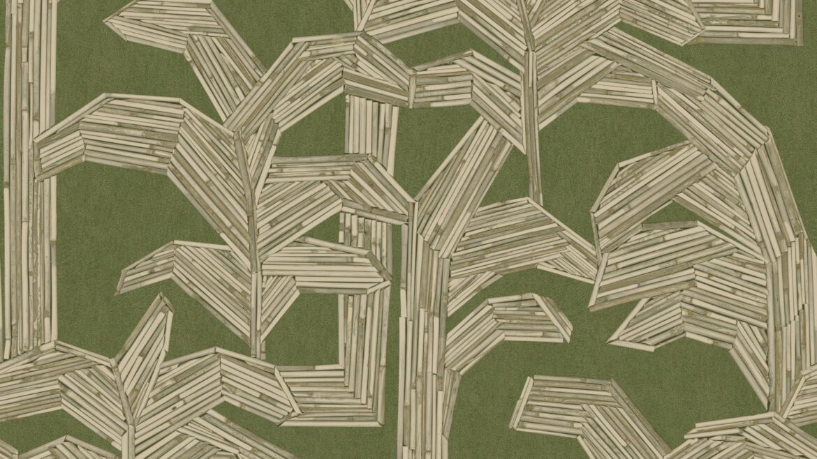 detail of green and natural wallcovering Kailua from Arte