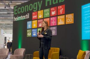 Fiona Napier from Edmund Bell presenting new fabric collections at Heimtextil 2024