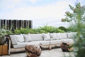 comfortable wrap around terrace seating at Mayfair penthouse