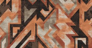 geometric carpet design in shades of rust and brown by Modieus