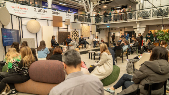 Talks BIID at Workspace Design Show in lounge-like auditorium