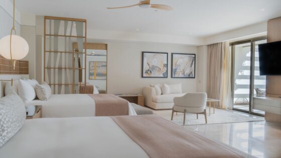A contemporary, sleek suite inside hotel in Los Cabos