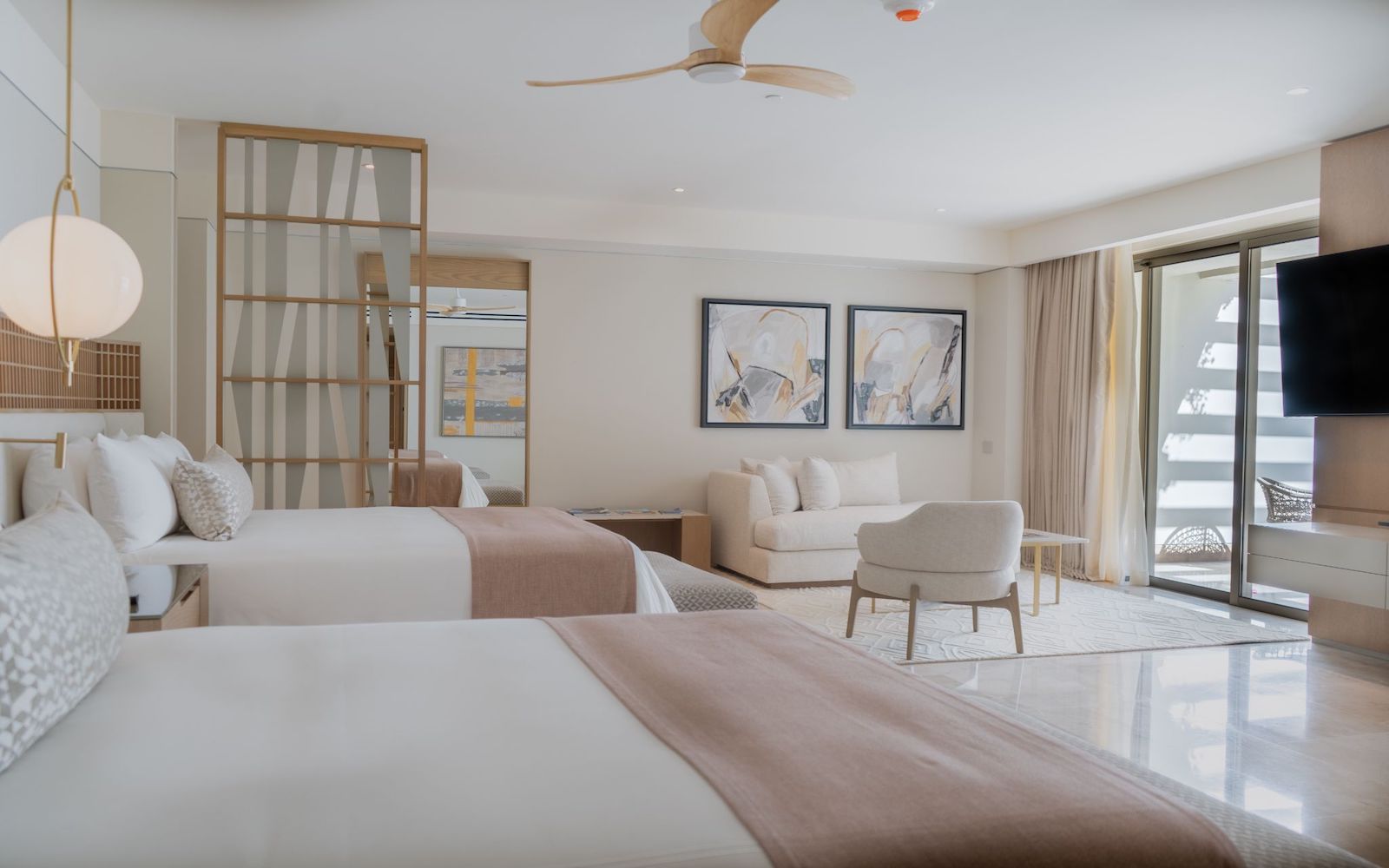 A contemporary, sleek suite inside hotel in Los Cabos