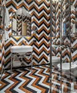 zigzag marble bathroom walls and floors in black brown and white tiles