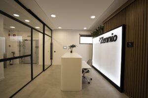 zennio factory in Toledo Spain with reception desk opposite entrance to production process