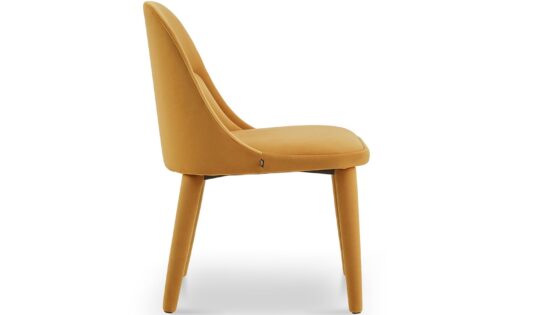 mustard Le Diva chair in profile with recycled fabric