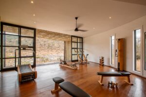 wooden floor and wooden gym equipment in madwaleni lodge south africa