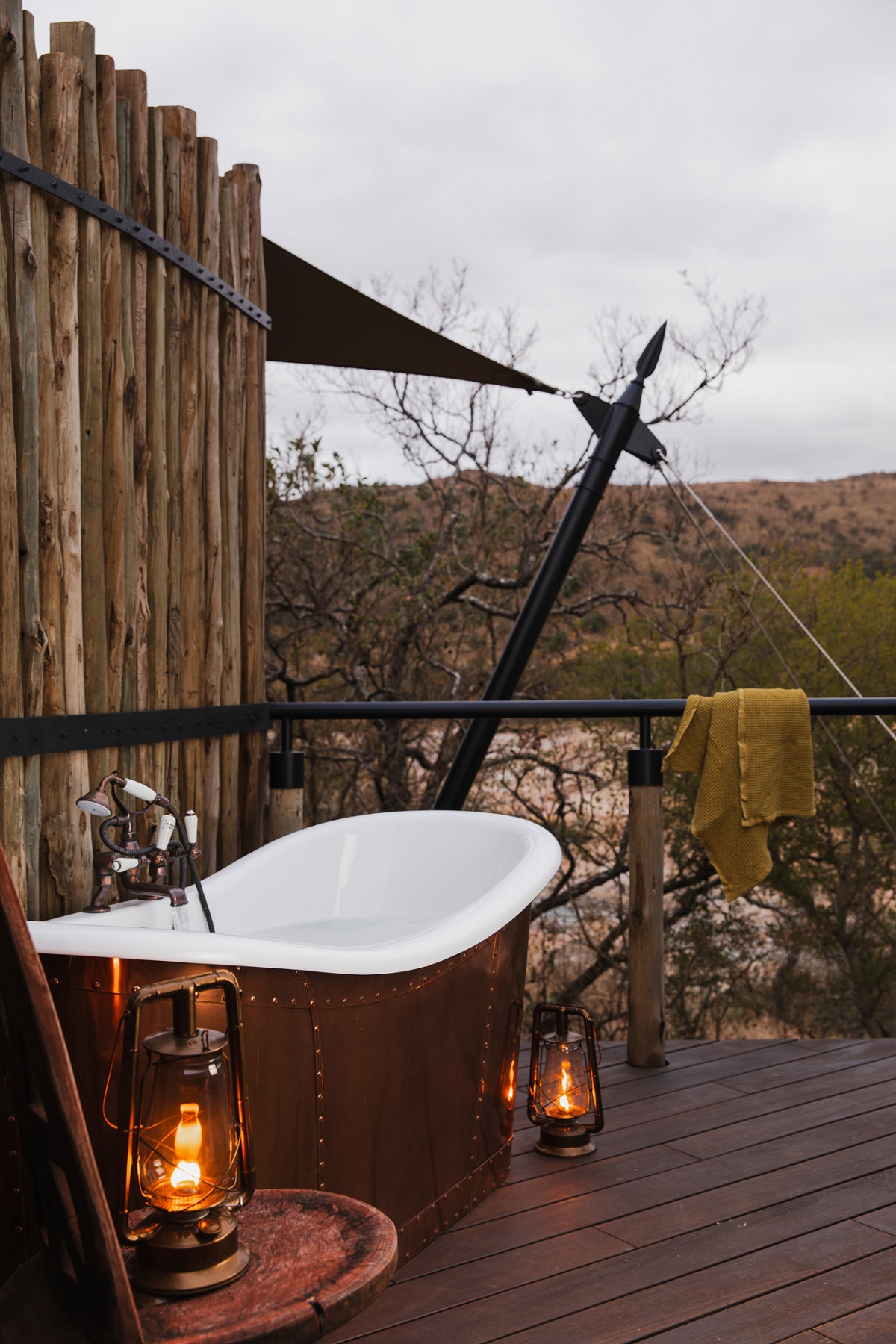 outdoor bath with view across veld