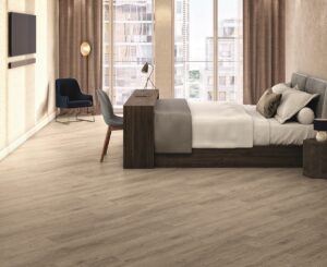 wooden design vinyl flooring in hotel guestroom