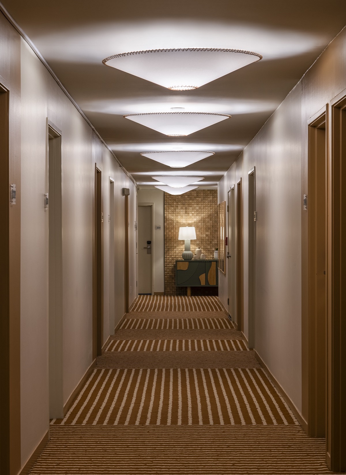graded light down passageway of Hotel Avante