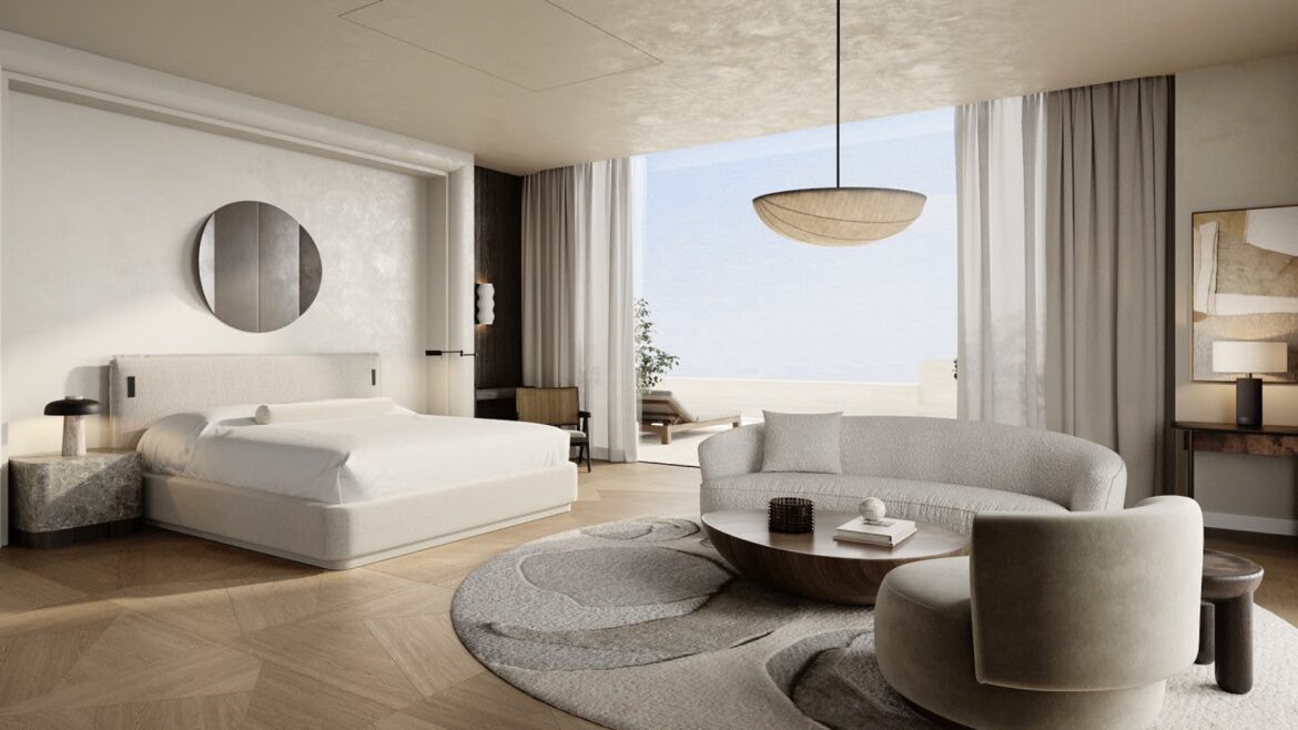 statement white interior guestroom at Delano Dubai