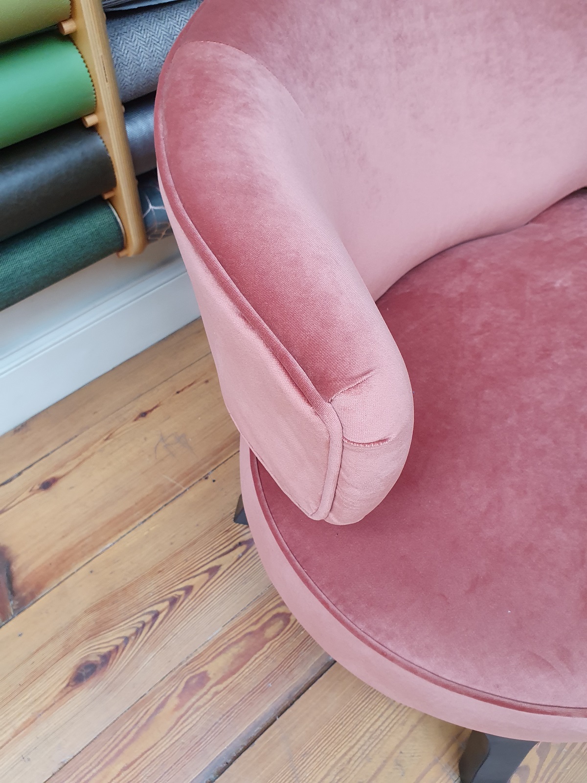 chair upholstered in pink dove velvet from Skopos