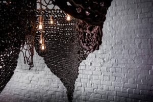 detail of woven lighting installation by Studio Lloyd