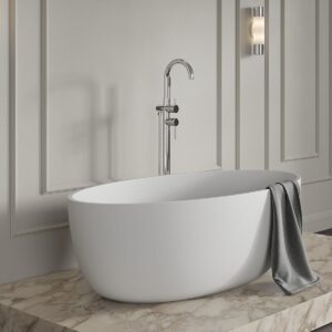 white freestanding bath from nosa on grey marble floor