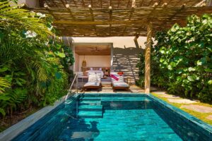 private pool at W Punta de Mita suite with wooden trellis and plants