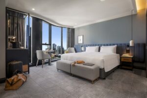 guestroom at voco Melbourne with Modieus carpet design