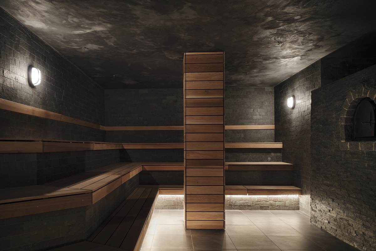 black portals, architectural lighting and steps in the Bathhouse flatiron