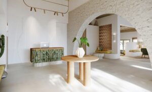 whitewashed minimalist greek hotel interior