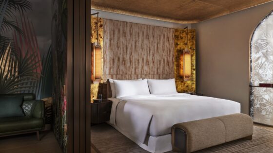 guestroom with gold ceiling at Capella Galaxy Macau