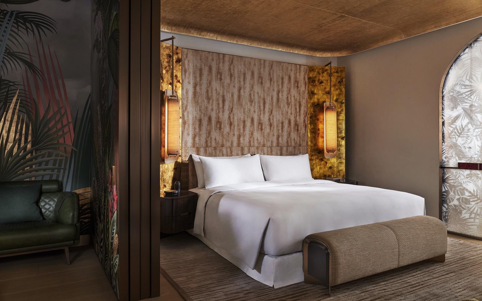 guestroom with gold ceiling at Capella Galaxy Macau