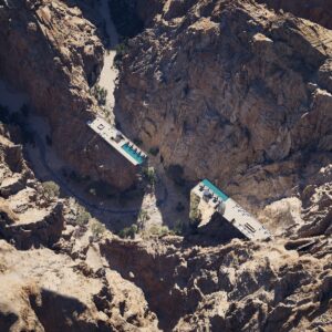aerial view looking down into the wadi at Our Habitas NEOM