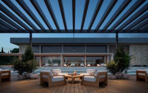 outdoor space with lighting from Taglio surface adjustable by LedsC4