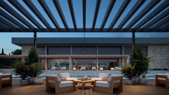 outdoor space with lighting from Taglio surface adjustable by LedsC4