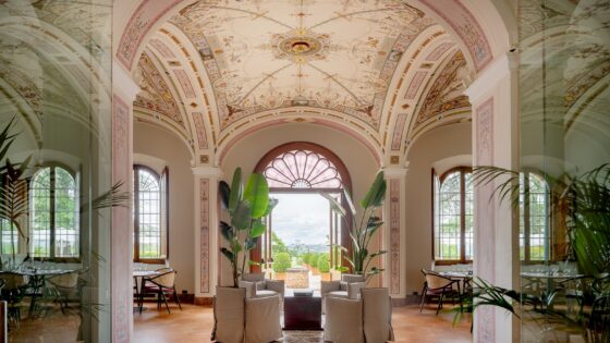 vaulted painted ceiling in tuscan boutique hotel