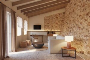 stone walls, natural light and materials in son Sabater villa by Zafiro hotels