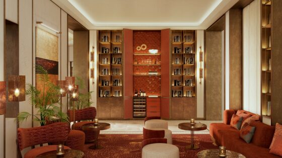 render of the library in Kimpton Lisbon