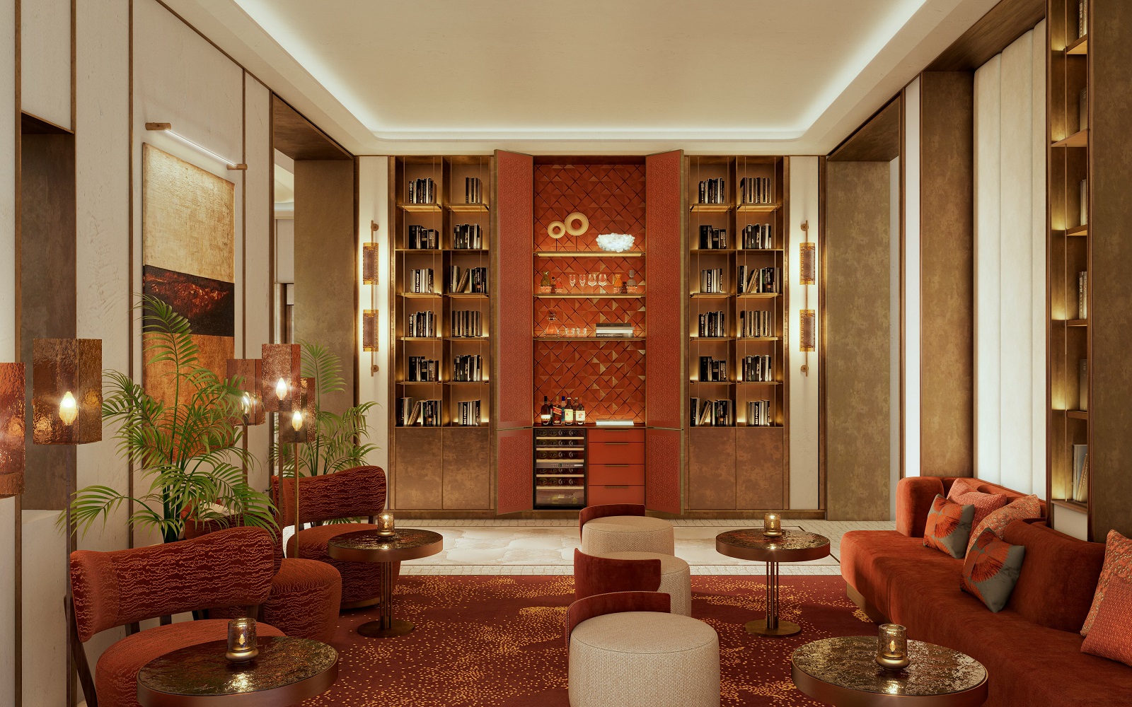 render of the library in Kimpton Lisbon