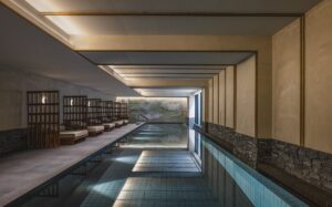 atmospheric indoor spa pool in Kyoto by BLINK