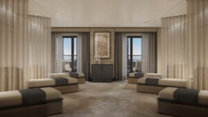 render of spa relaxation room on Ritz Carlton yacht Ilma