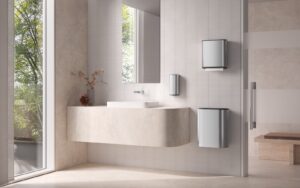 white and cream bathroom with fittings from KEUCO