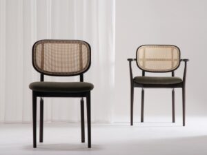 barricane chair from morgan in a warm black wood and canework seat
