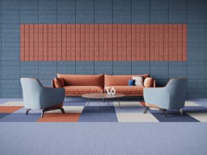 blue and terracotta wall and floor design from Tarkett