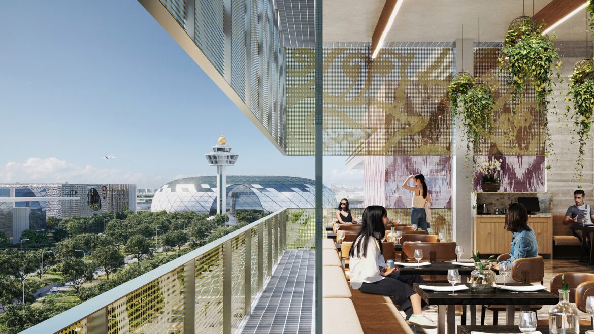 render of rooftop restaurant at Changi airport hotel