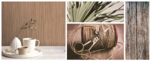 natural wood and green inspiration for Newmor wallcovering