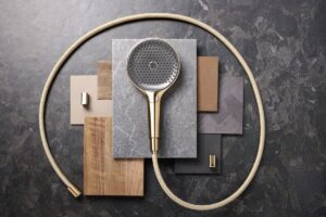 flatlay of hansgrohe AXOR shower collection
